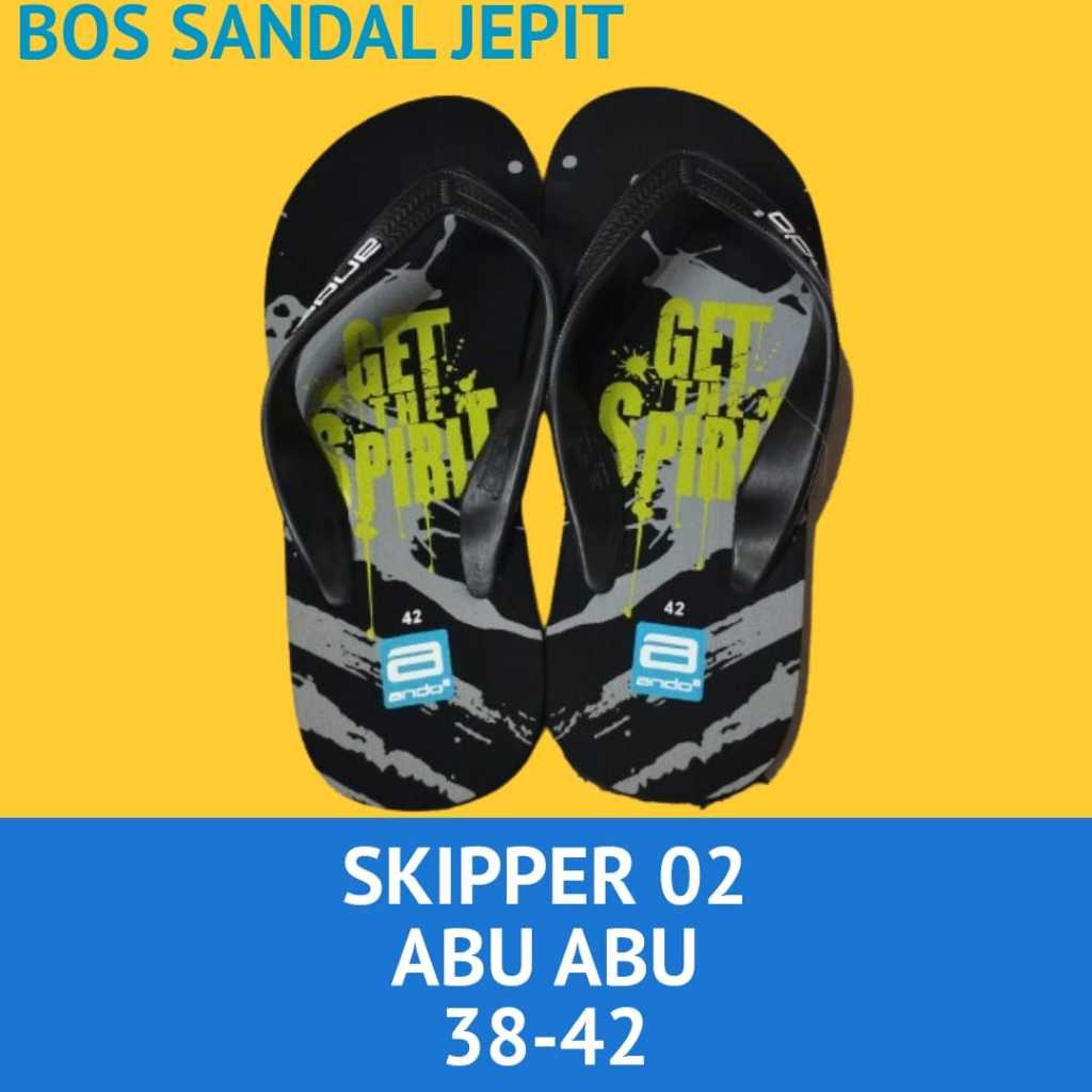 Ando SKIPPER Abu Abu Sandal Jepit Wanita Ukuran 38-42