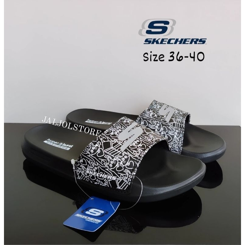 Sandal Skechers HyperBurst Puppy Love Hitam Wanita Remaja | Sendal Slip On Puppy Love Women Black