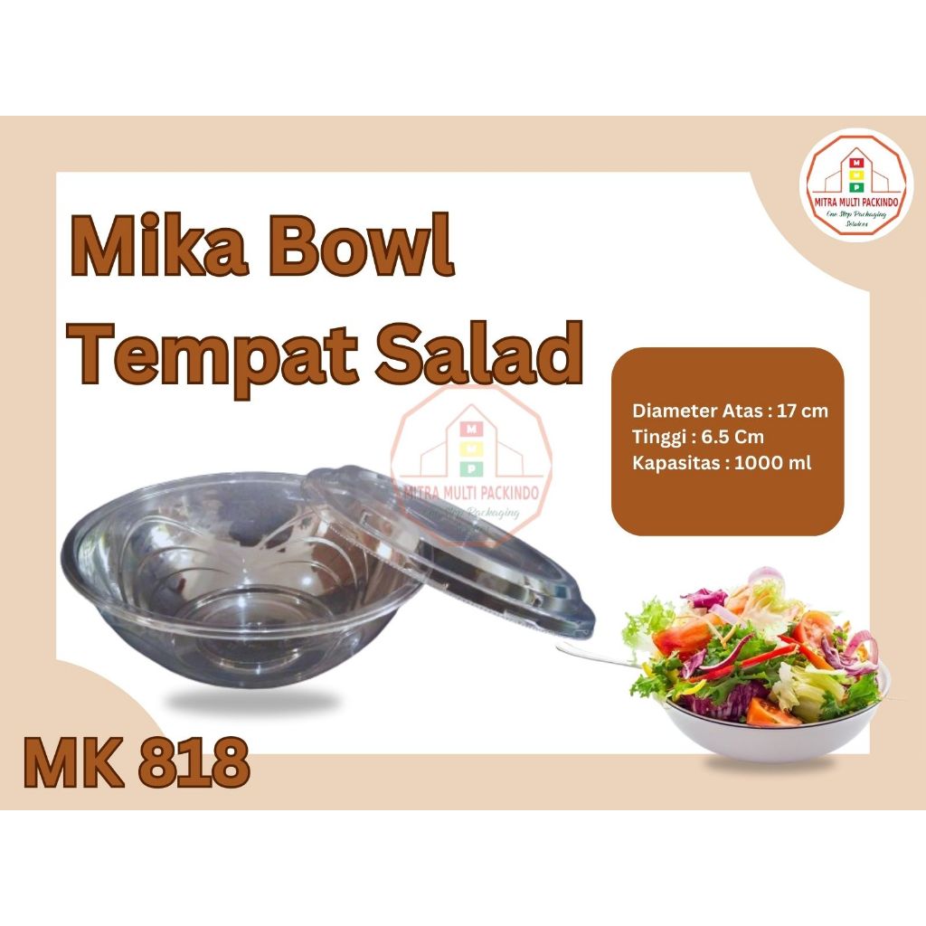 Mika Mangkok Salad Plastik 1000 ml PET Tebal isi 25 pcs | MK 818 | Mika Buah Potong
