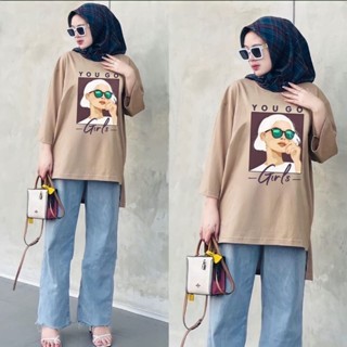 Atasan Wanita Kekinian Yougo Blouse BO Bahan Kaos Katun Combed  Aplikasi Sablon Size S M L XL XXL XX