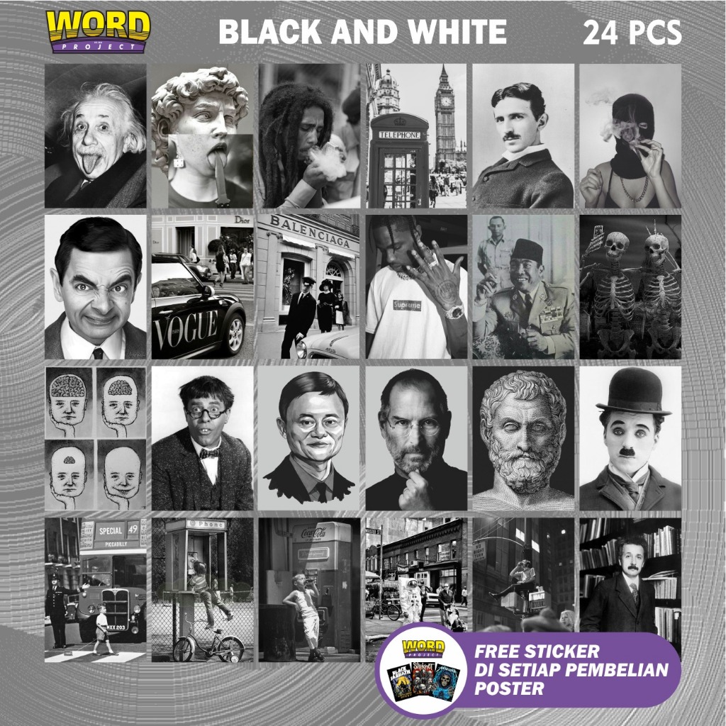 [24 PCS] POSTER AESTHETIC BLACK & WHITE WALLDECOR KAMAR
