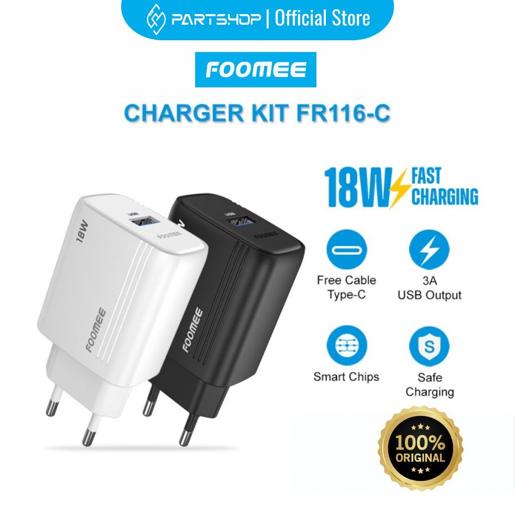 Foomee FR116-C Quick Charger 3.0 + Kabel Data Type C Fast Charging