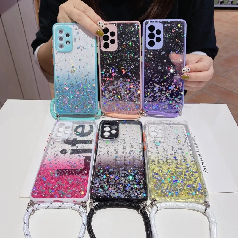 CASING REALME 5 PRO REALME XT REALME 6 CLEAR CASE GLITTER LANYARD SOFT PHONE