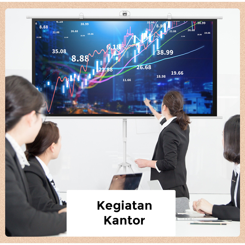 LAYAR PROYEKTOR PLUS TRIPOD 2 IN 1 16:9 dan 4:3 Screen Tripod Projector Standing 84 Inch 16:9 dan