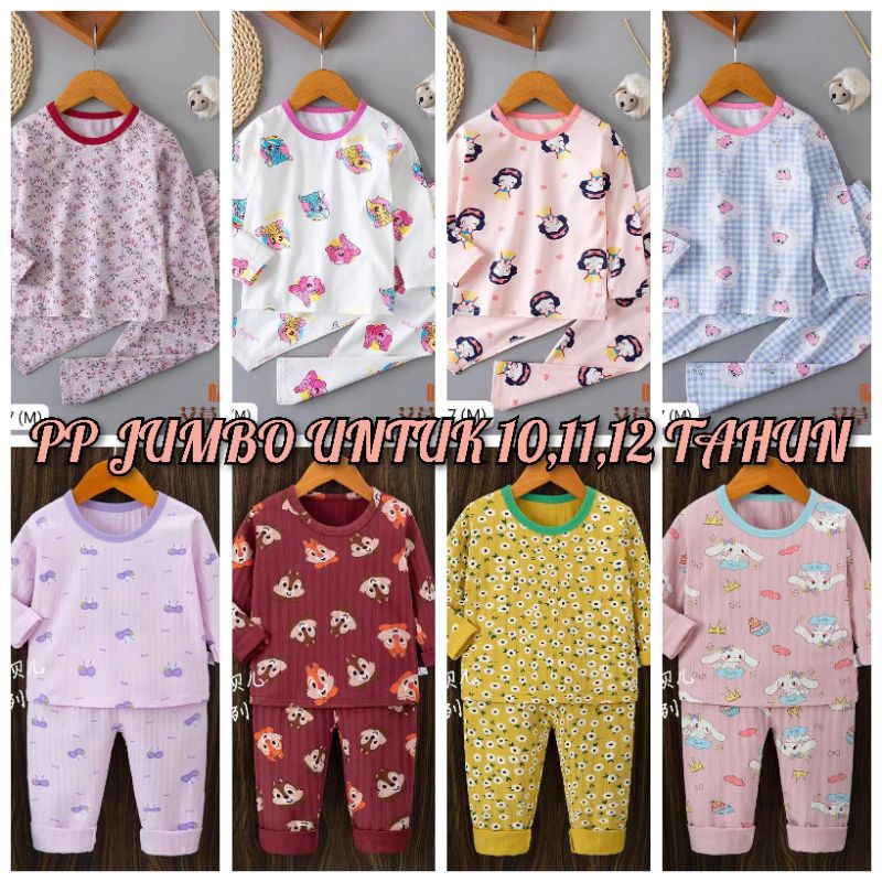 SETELAN BAJU ANAK HARIAN/TIDUR IMPORT ORGANIK PP(PANJANG2) JUMBO UNTUK 10,11,12 TAHUN MOTIF CEWEK