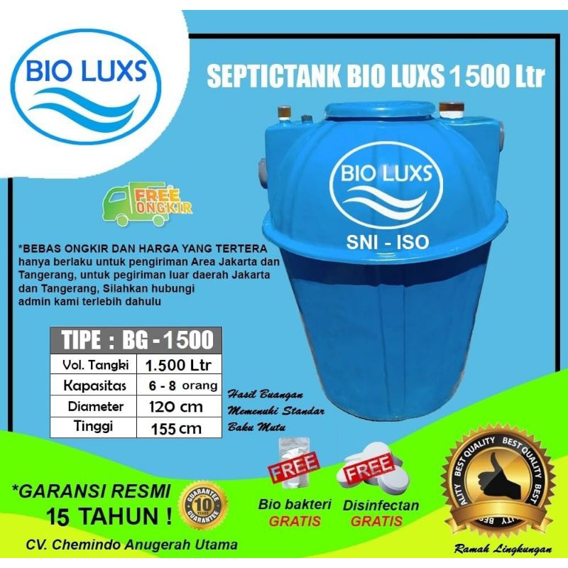 septictank bio, biotech, biofil, bioluxs BL 1500 liter harga pabrik