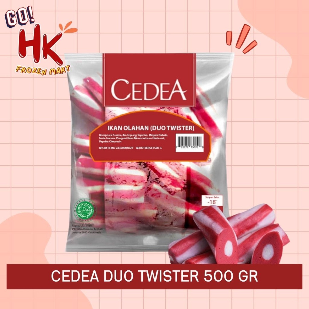 

Cedea Duo Twister 500gr | olahan ikan sosis salju suki seblak warna warni merah HK Frozen Mart