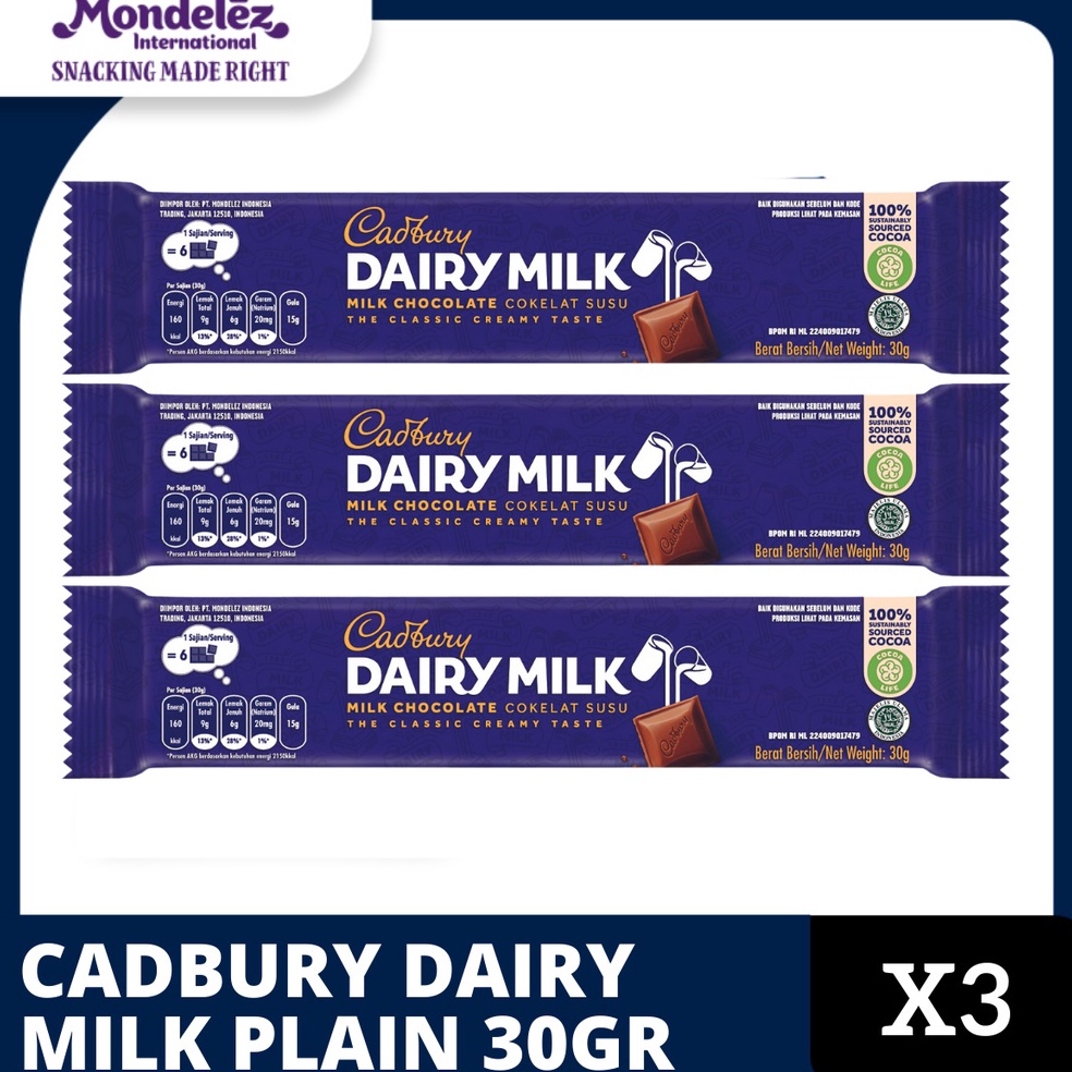 

St0ck Bany4k Cadbury Dairy Milk Chocolate Original Regular Untuk Camilan 30g - triplepack Diminati