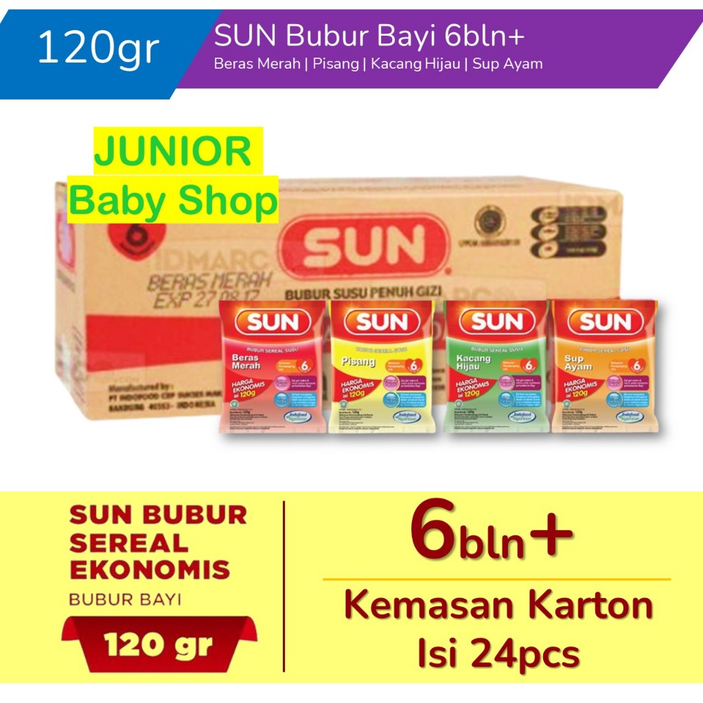 SUN Bubur Bayi Sachet Kemasan Ekonomis 120gr - Bubur Sun 6 bulan Sachet 120gr Beras Merah Kacang ...