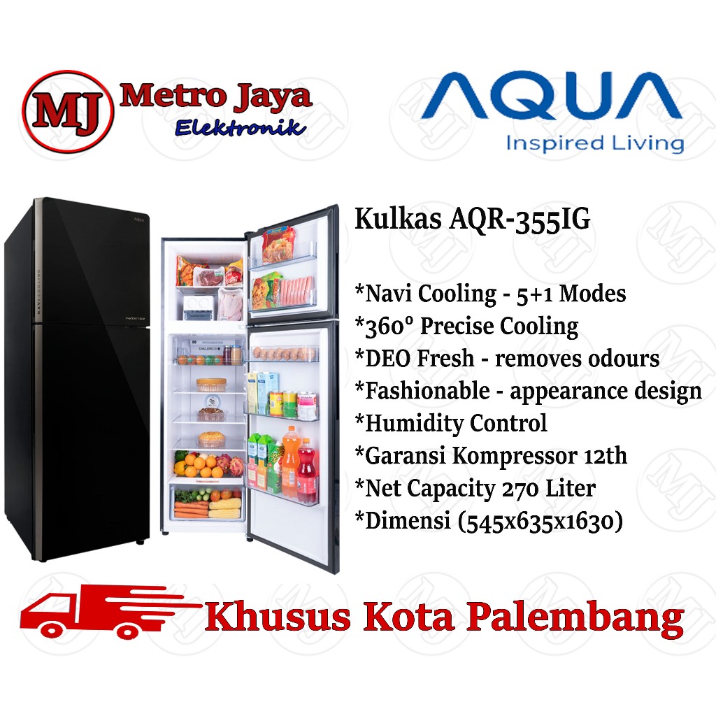 KULKAS 2 PINTU AQUA JAPAN AQR-355IG INVERTER AQR 355 IG Twin Inverter