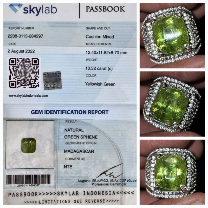 Natural Rainbow Green Sphene Top Luster Sertifikat 10.32 crt