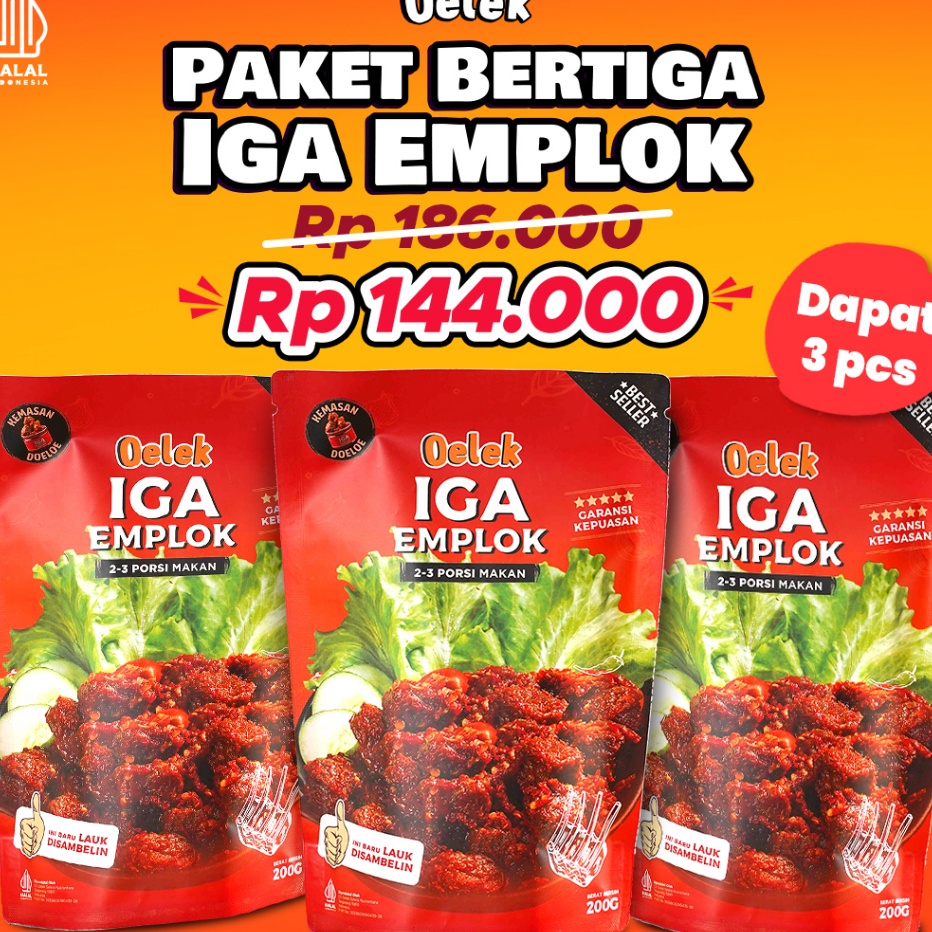 

LTZL5213 Ready Stok Paket Bertiga Iga Emplok Oelek - 3 Pack Iga Emplok / Iga Mercon / Iga Sambal / Oseng Iga