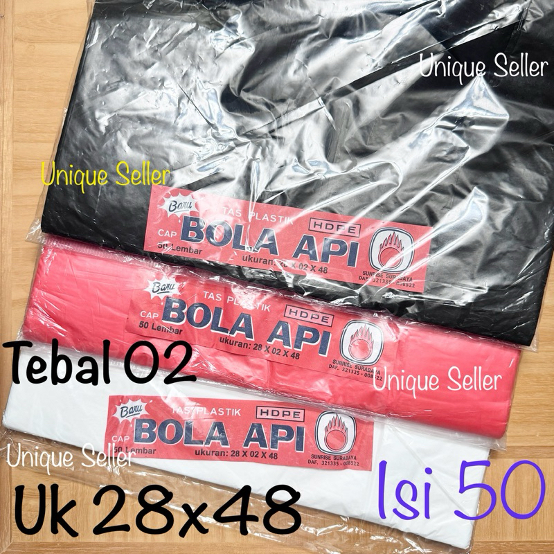 Baru [Isi 50] Kresek Bola Api 28X48 Putih Hitam Merah Tebal 02 / Kresek Bola Api Gading Surya