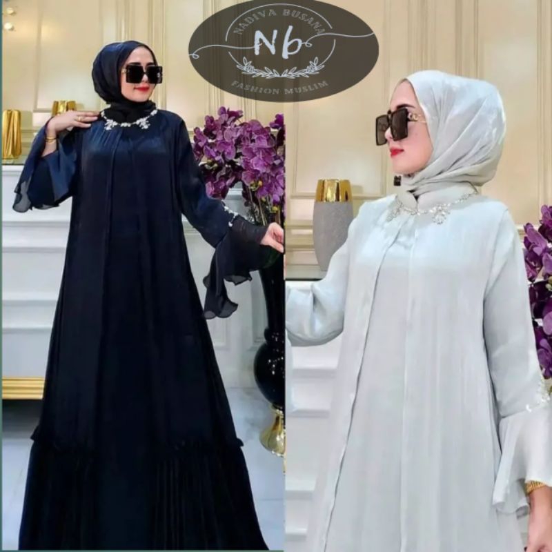 GAMIS SILK PEREMPUAN TERBARU GAMIS MEWAH KONDANGAN SAGE DRESS SHIMER SILK NAYRA FASHION BAJU LEBARAN 2024 GAMIS PUTIH MUSLIMAH VIRAL BAHAN MATT SANTORINI  MIX ORGANZA GAMIS SILK IMPOR TERKINI