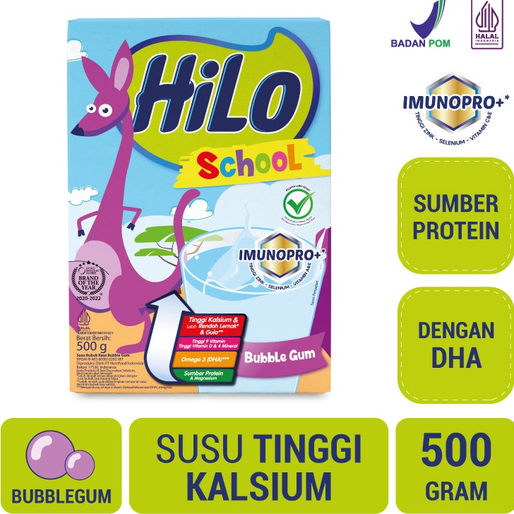 

CSJN1273 8.8 HiLo School Bubble Gum 500 gram - Susu Tinggi Kalsium Lebih Rendah Lemak