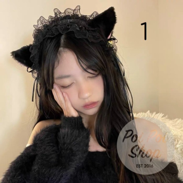 Unik Bando Telinga Kucing Cat Ear Nekomimi Pita Lonceng Ikat Rambut Lucu - #1 - HITAM H Limited