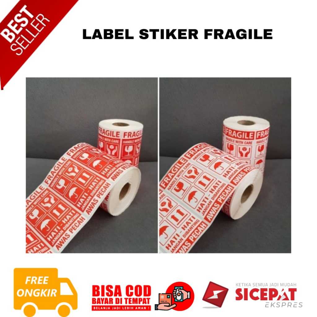 

[SJB] BAYAR DI TEMPAT Label Sticker FRAGILE 95x50 HATI-HATI JANGAN DIBANTING 95 X 50 ISI 500[SHO]