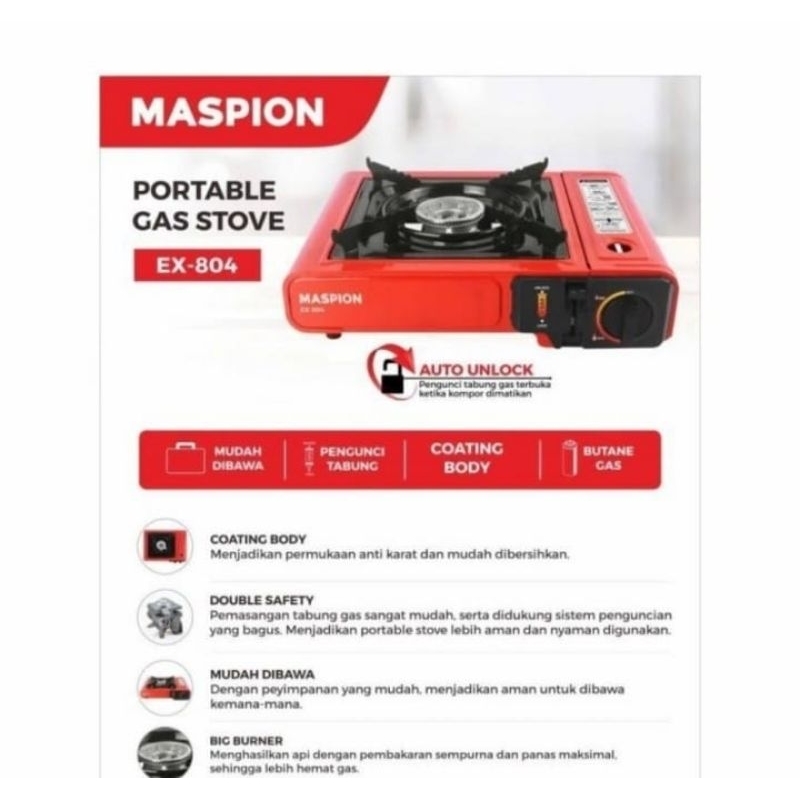 Kompor Gas Portable Maspion EX-804, Merah - 28 x 32 x 10 cm, 2.9 kW