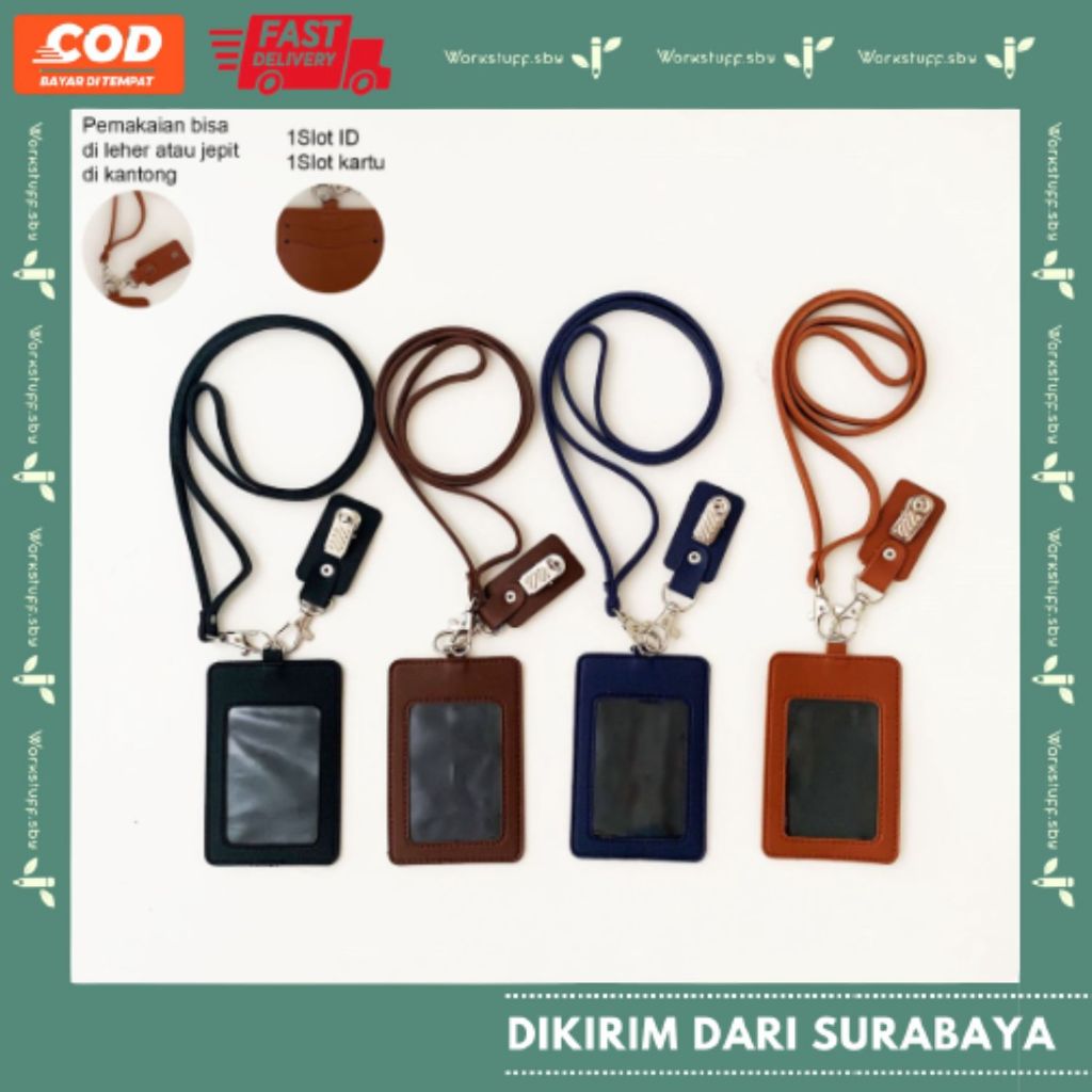 

Lanyard ID Card Holder Kulit Termasuk Tali Dan Penjepit Name Tag Kulit Custom Nama Logo Perusahaan