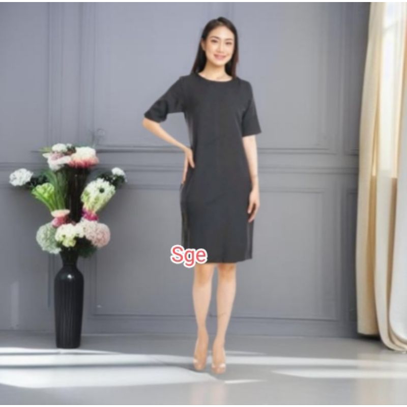 Dress Hitam Polos Formal Kerja Kantor Wanita High Premium Quality