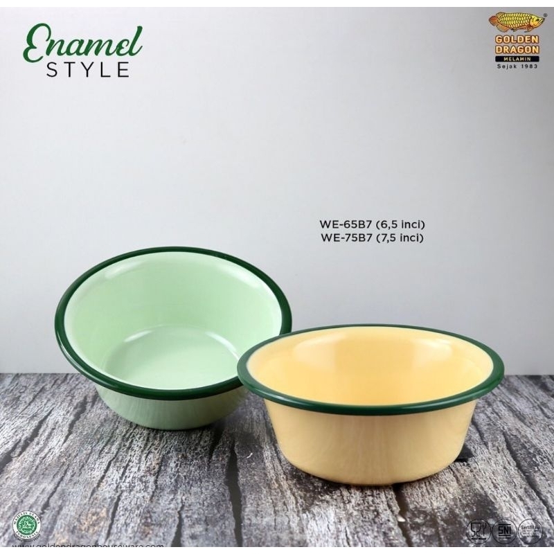 Mangkok Tegak Dalam Lis/Enamel 6,5 & 7,5 Inch - Golden Dragon Melamin (WE65B7) & (WE75B7)