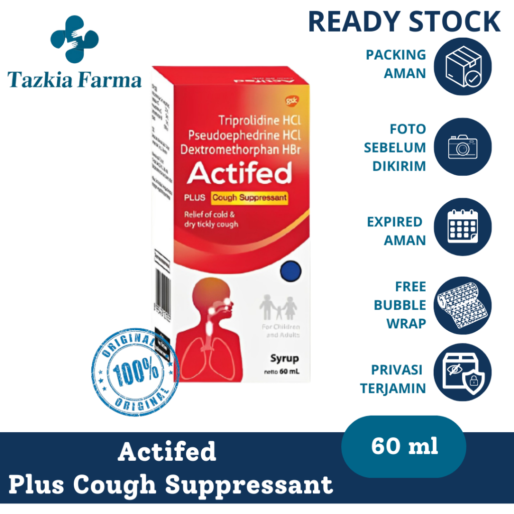 Actifed Plus Cough Suppressant 60ml (MERAH) |Obat Flu & Batuk Kering|