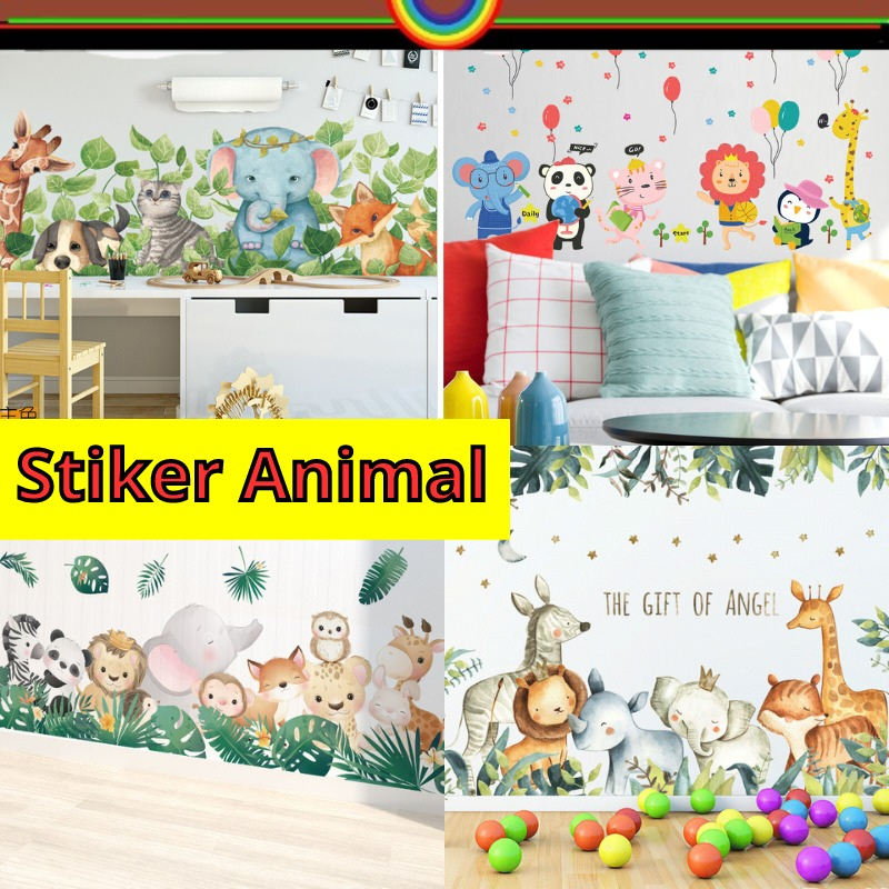 WALLSTICKER WALL STICKER STIKER DINDING MOTIF GAMBAR ANIMAL BINATANG HEWAN LUCU GAJAH PANDA JERAPAH 