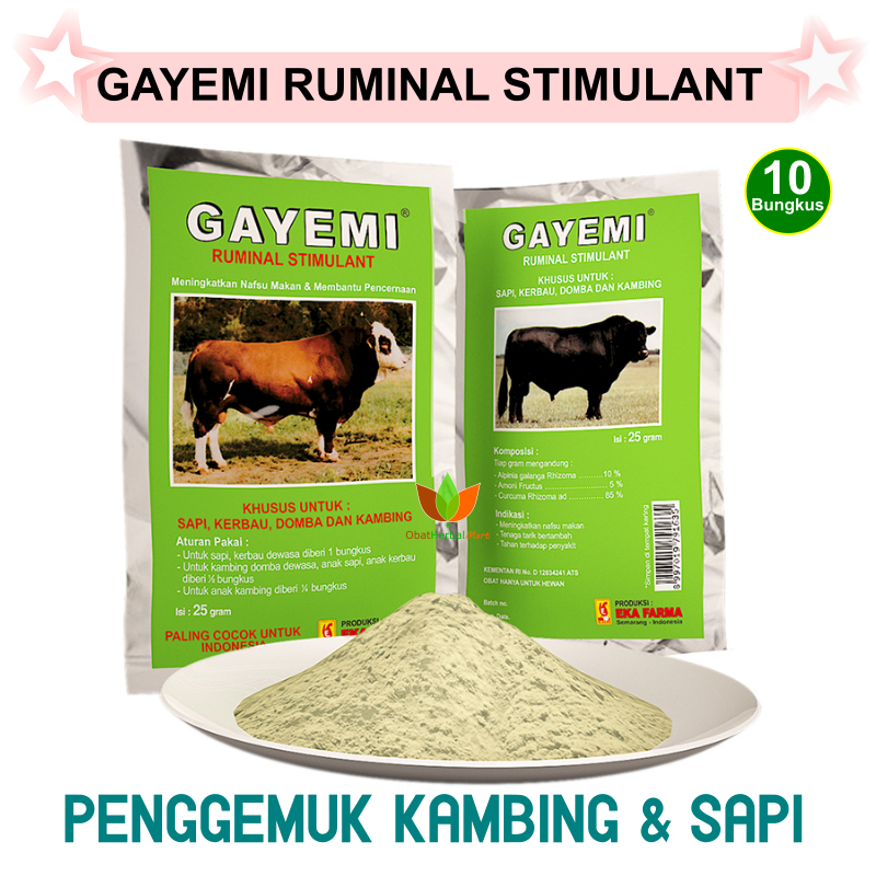 10 BUNGKUS JAMU HEWAN GAYEMI RUMINAL STIMULANT EKA FARMA OBAT PENGGEMUK KAMBING DOMBA SAPI KERBAU VI