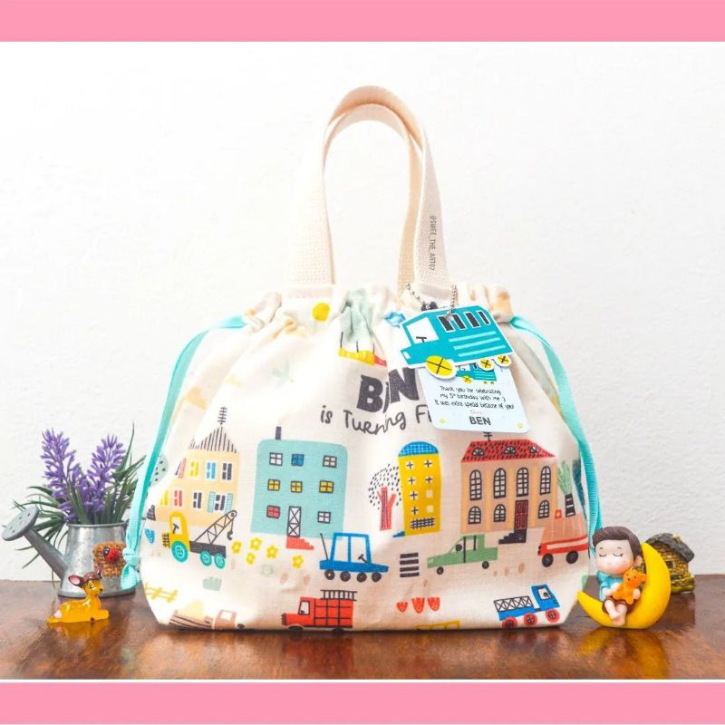 

Mini Drawstring Tote Goodie Bag custom Ultah Souvenir custom
