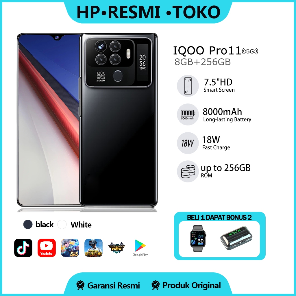 [COD]  HP Ponsel pintar baru  2023 IQOO 11Pro 7,5 inci 8000mAh ponsel asli Android 11 sederhana RAM8GB+ROM256GB