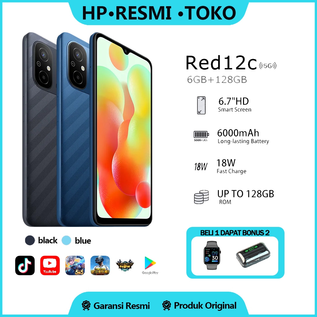 [COD] Hp Ponsel Pintar 5G Baru Redmi 12C Layar HD 6.7 Inci Ponsel Android RAM4GB+ROM64GB Ponsel Memo