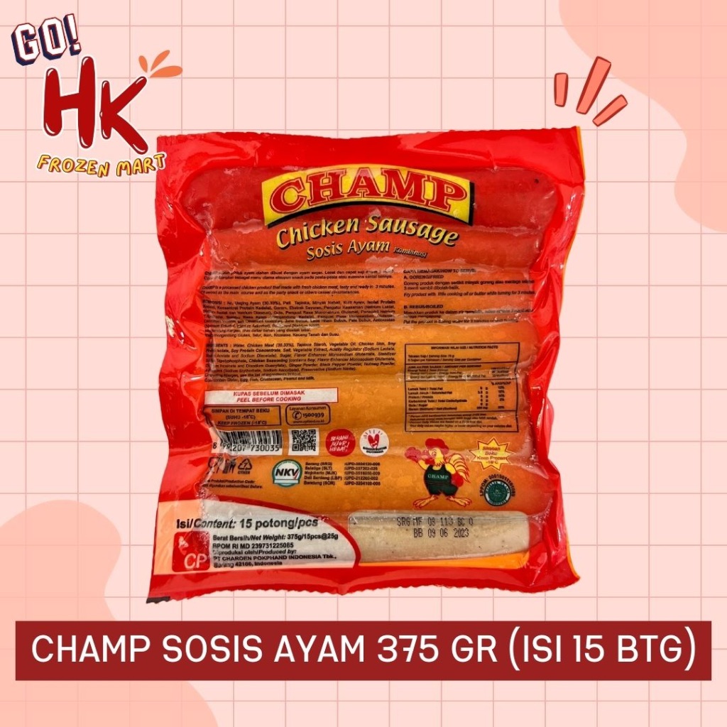 

Champ Sosis Ayam 375gr isi 15 btg | chicken sausage bakar grill jofrans belfoods HK Frozen Mart