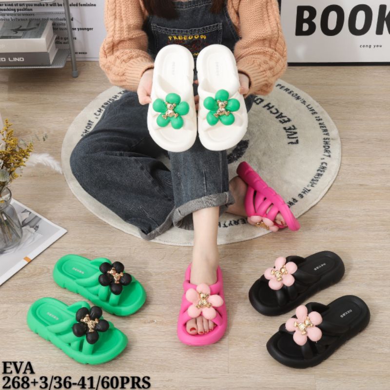 Sandal Slop Wanita Jelly Korean Styel Model Bunga