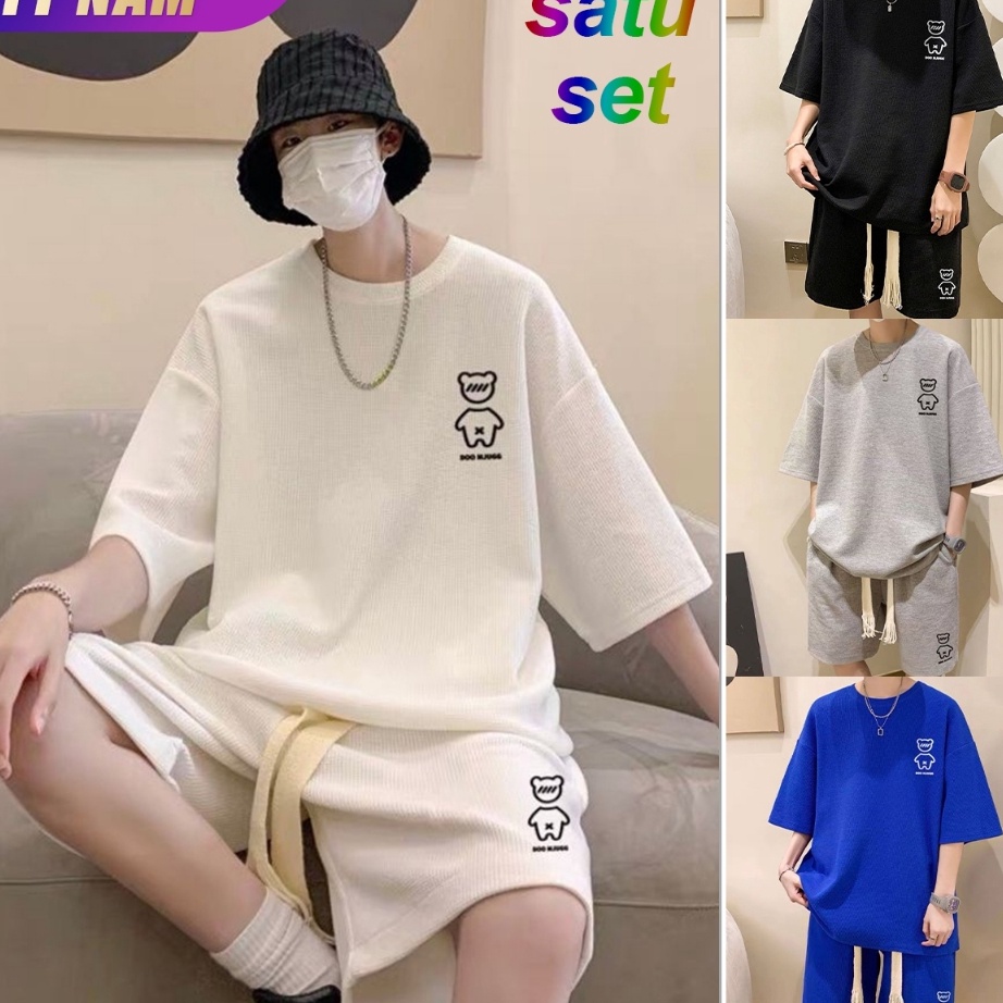 Segera Dapatkan Kaos pria cantik Baju satu set pria setelan satu set pria baju Kaos oversize pria Ba
