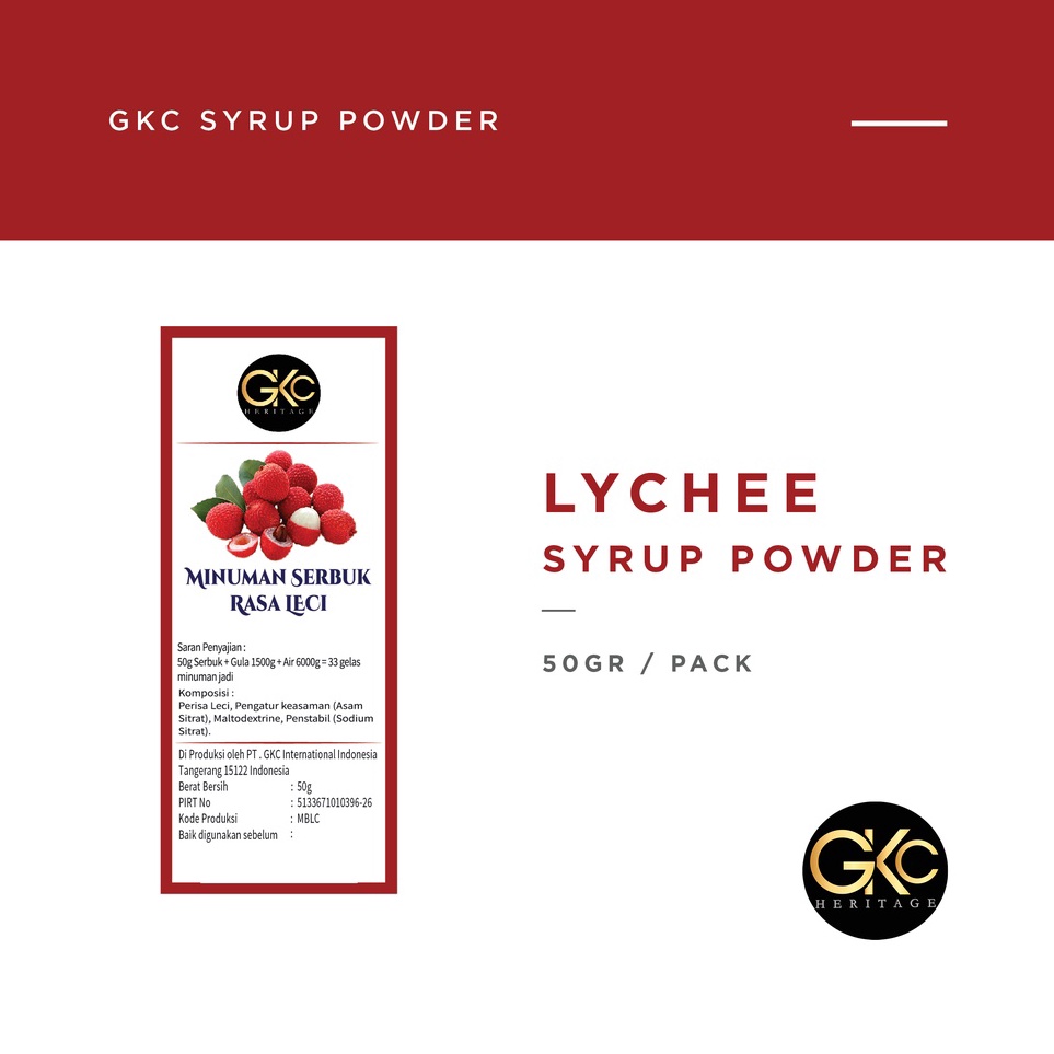 

modelTipe NYI329 Bubuk Sirup Lychee / Leci Powder Syrup Serbuk Minuman Powder Drink GKC Heritage 50 gram