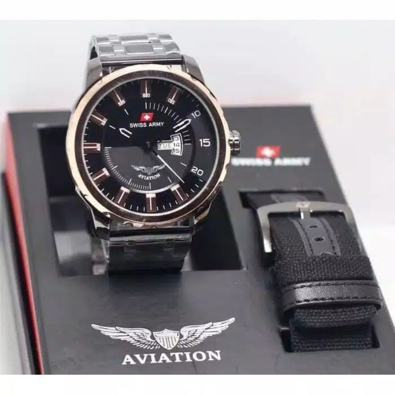 Jam Tangan Pria Super Aviation Tanggal Hari Paket Bonus Kanvas