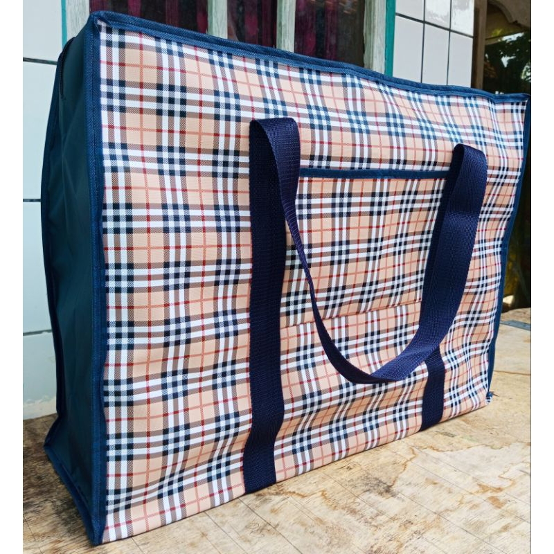 Tas Motif Kotak / Blueberry Tas Karung Jumbo Model Dompet Tempel Tas Pakaian Tas Serbaguna Super