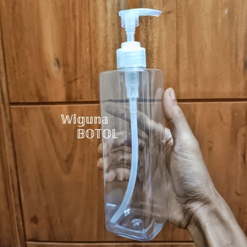 Botol Pump 500ml Kotak Clear / Botol Pet 500ml Kotak Tutup Pump Lotion