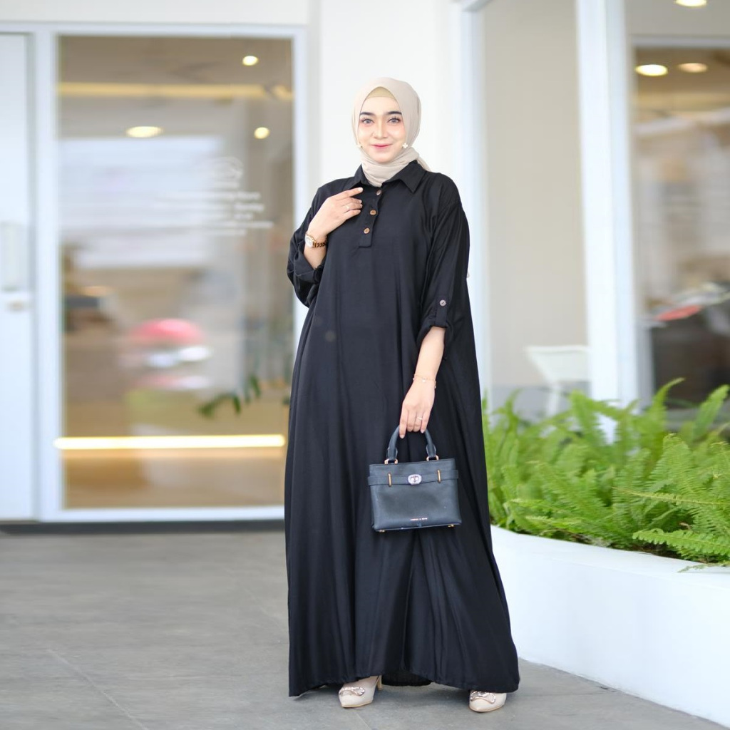 GAMIS RAYON JUMBO HITAM BUSUI LD 140