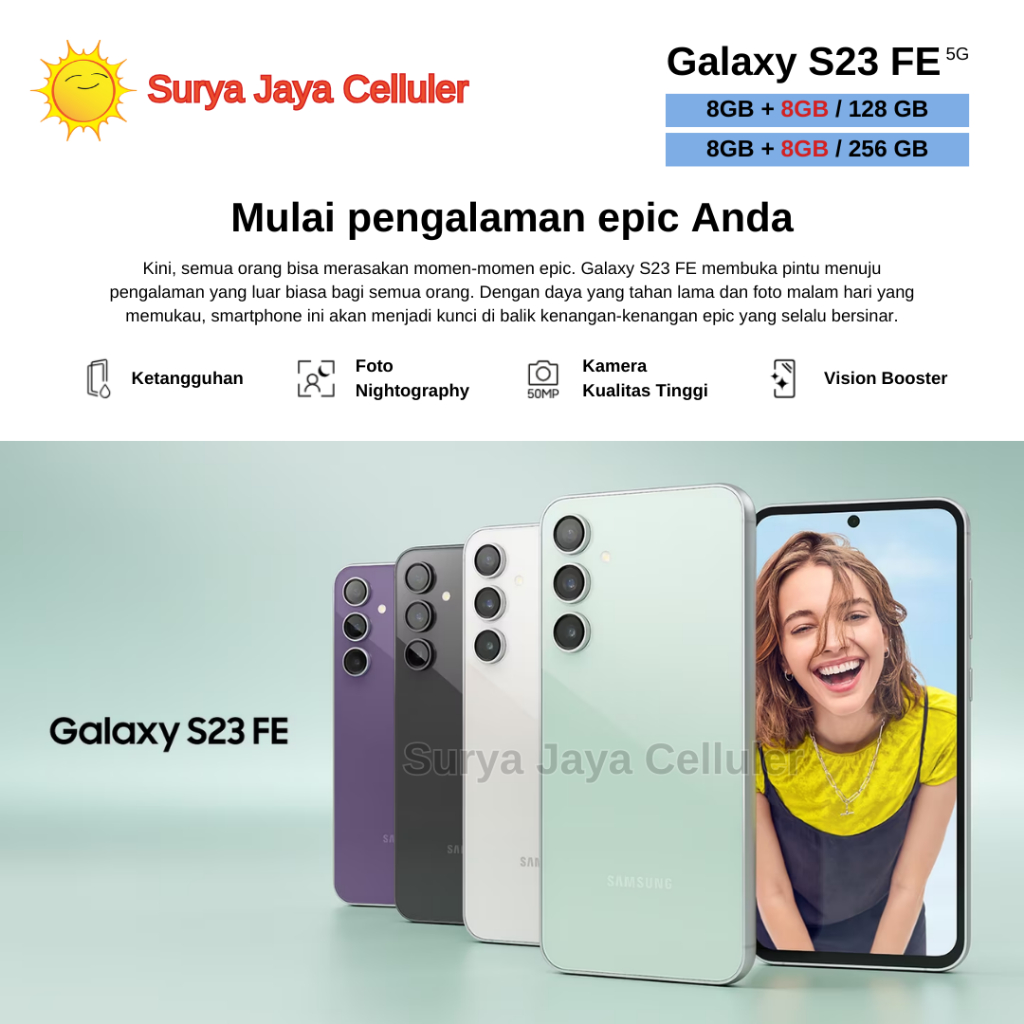 Samsung Galaxy S23 FE 5G 8/256GB, S23 FE 5G 8/128GB (Garansi Resmi Samsung)