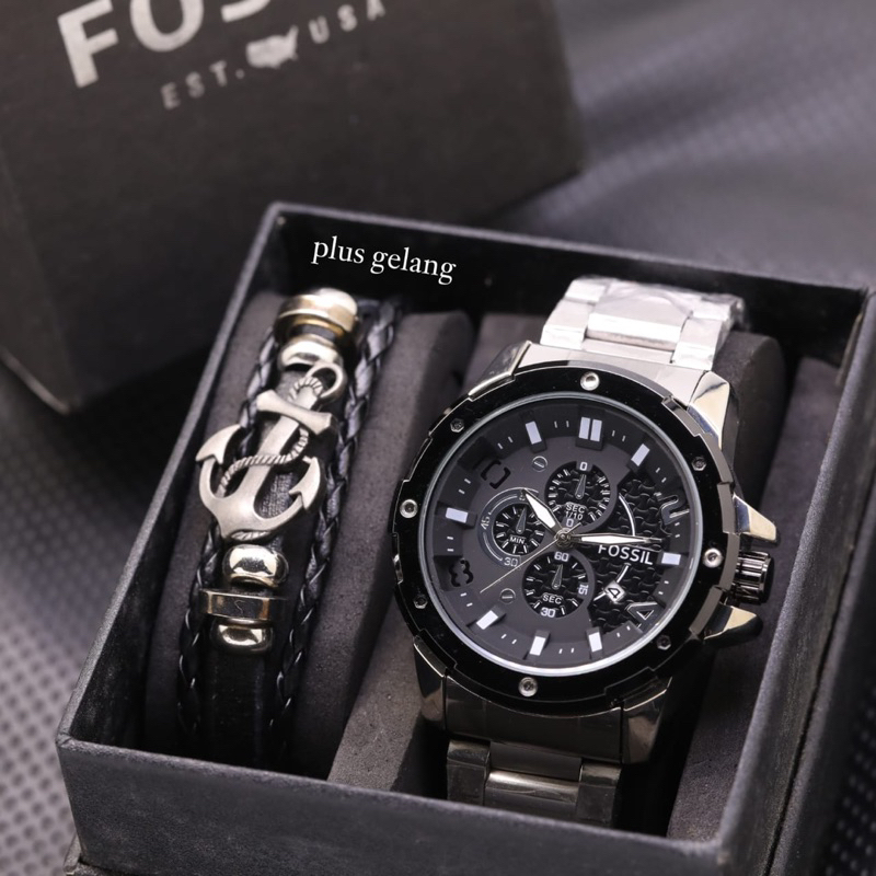 BISA COD ,, JAM TANGAN PRIA FOSS1L FNL-764 CHRONO OFF BONUS GELANG KEREN TERLARIS JAM COWOK