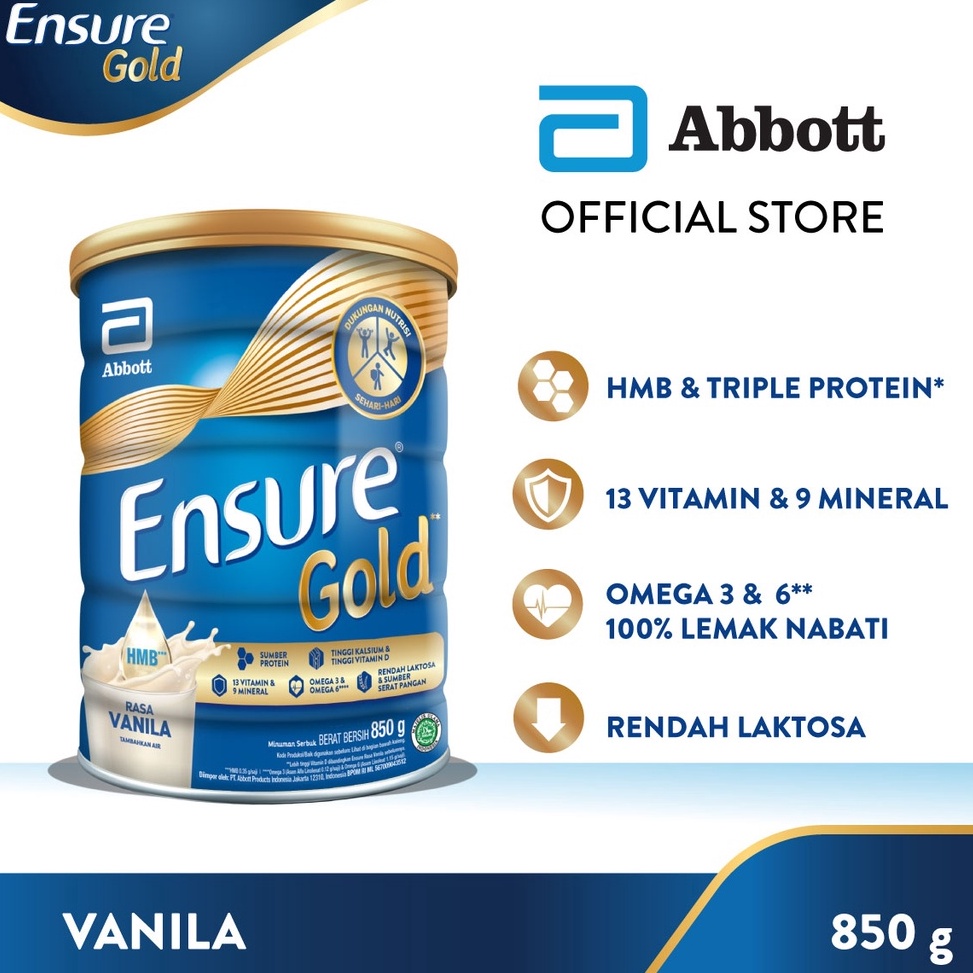 

[♤Q7➤] Ensure Gold HMB Vanila 850 g - Nutrisi Dewasa Rendah Laktosa Out of Trend