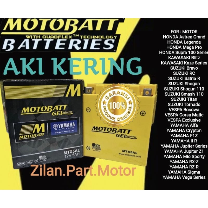 Aki kering motobatt gel type MTX5AL. 100% Original