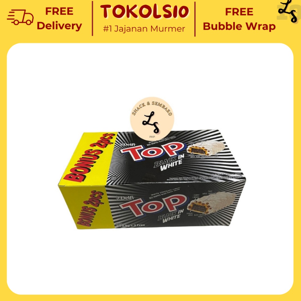 

CKQjk Delfi Top Wafer Box Coklat/Black in White - 1 Box 24pcs + 2 Free x 9gr ➤Terkini