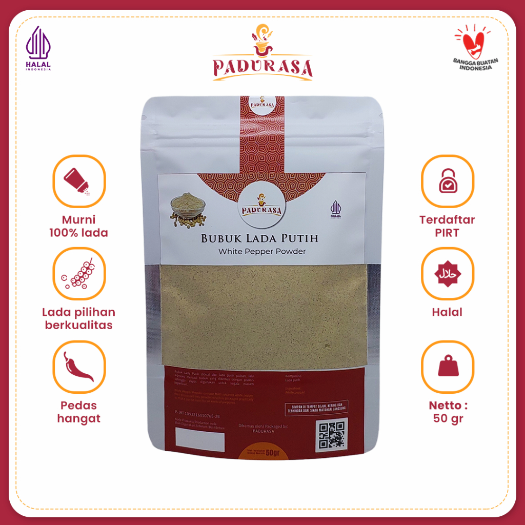 

Bumbu Dapur Merica Lada Putih Bubuk Murni Padurasa Pouch White Pepper Powder 50 Gram 100% Original Rempah Masakan Asli Tanpa Campuran Berkualitas