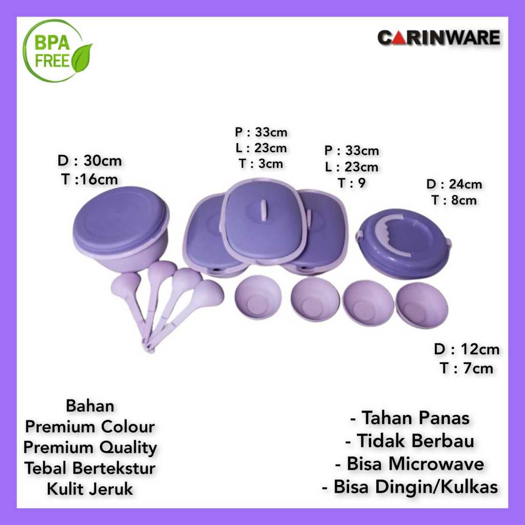 Carinware Mix Combo Serving set 3 + bigtop 1pcs + Centong 4pcs+ Mangkuk 4pcs+Rantang picnic 1pcs Paket combo