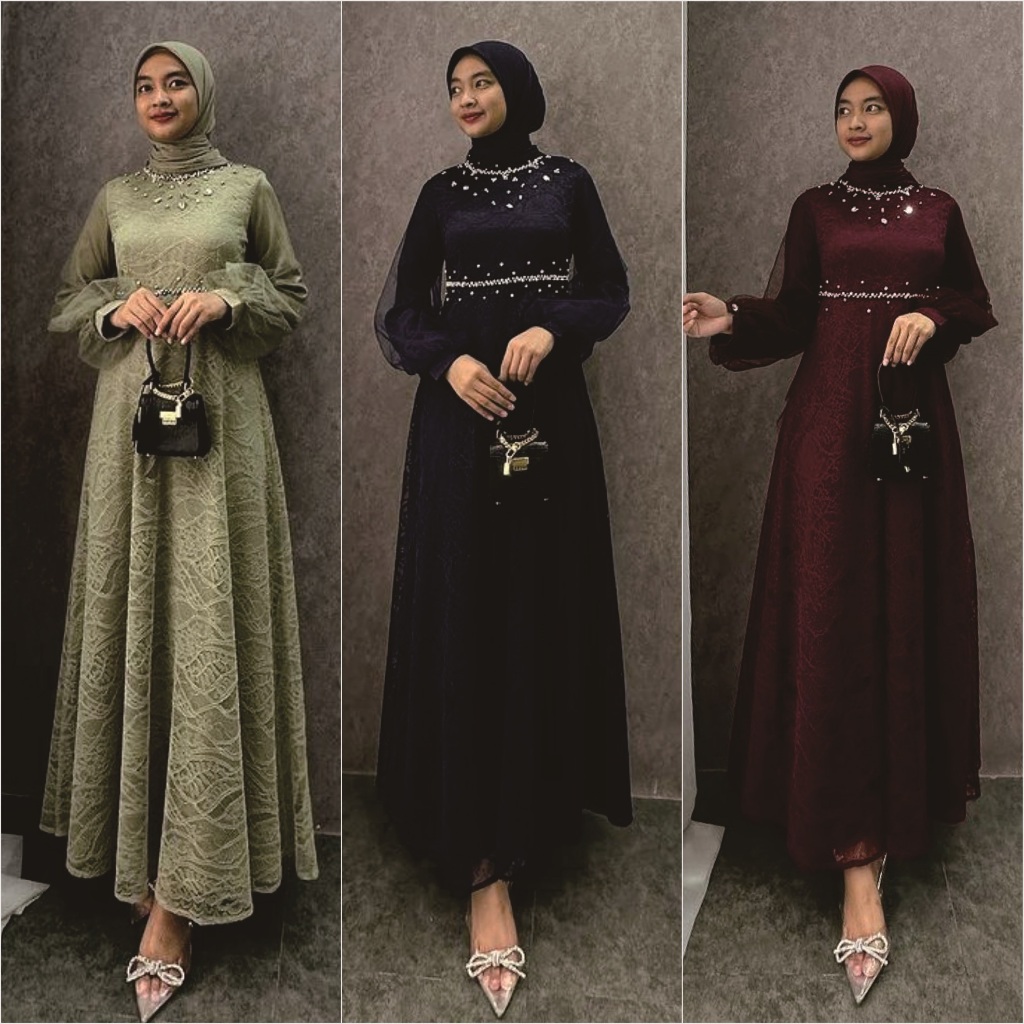 Dress Muslimah Modern terbaru 2023 Gamis Lebaran Nadine dress gamis brokat