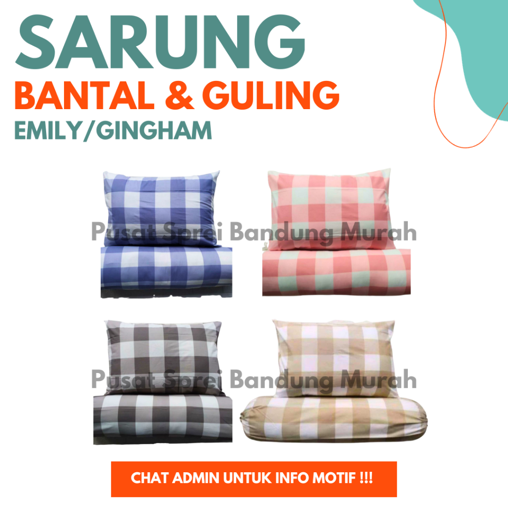 Sarung Bantal Guling Set Motif Kotak Kotak Gingham Emily Aesthetic Murah 45x60/32x90
