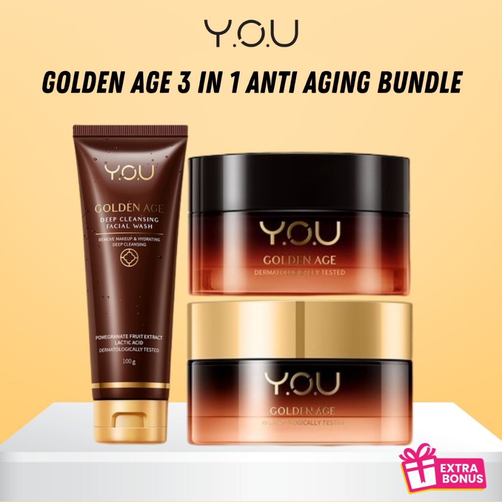 YOU Golden Age 3 IN 1 BASIC BUNDLE ( Facial Foam | Day Cream 30gr | Night Cream 30gr) | Sabun Cuci M