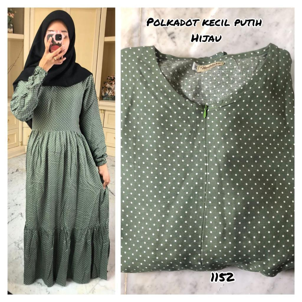 GAMIS RAYON MOTIF POLKADOT KECIL PUTIH (HIJAU)